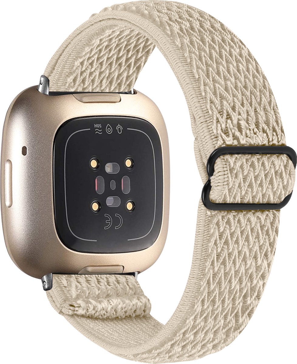 YONO Nylon Stretch Bandje geschikt voor Fitbit Versa 4 - Sense 2 - Champagne