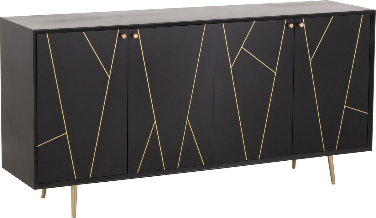 Dressoir met 2 deuren, 3 lades en glazen planken - spaanplaat