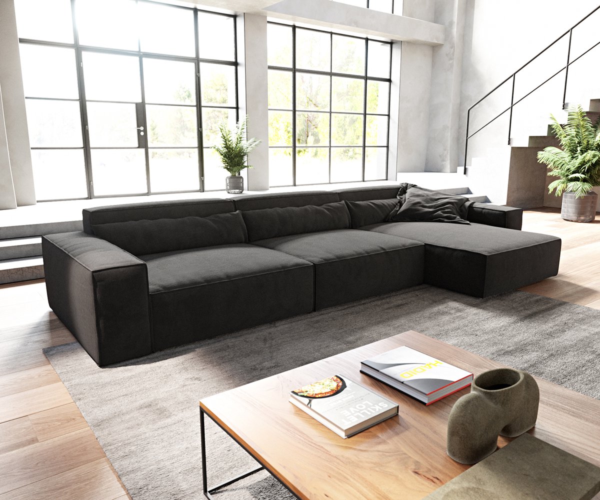 DELIFE Hoekbank Sirpio XL 370x170 cm microvezel zwart recamiere variabele schwarz