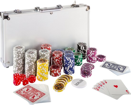 Afbeelding van het spel Poker - Pokerset - Poker set - Poker chips - Poker fiches - Poker kaarten - Poker koffer - Pokerkaarten - Inclusief koffer - 300 chips - 39.5 x 21 x 6.5 cm - Zilver