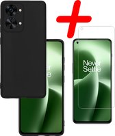 Hoes Geschikt voor OnePlus Nord 2T Hoesje Siliconen Back Cover Case Met Screenprotector - Hoesje Geschikt voor OnePlus Nord 2T Hoes Cover Hoesje - Zwart