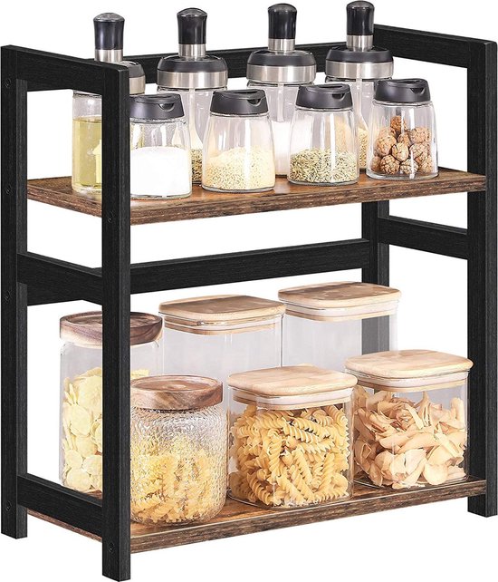 Keukenrek, set van 2, kruidenrek, hout, organizer, keuken, plank