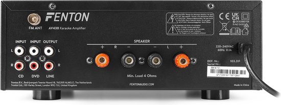 Karaoke versterker met Bluetooth - Fenton AV430B - 600W - 2 microfooningangen met echo - mp3 speler — afbeelding 5