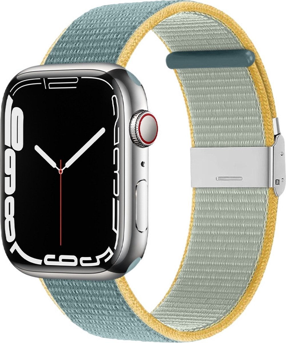 By Qubix - Geschikt voor Apple Watch bandje - Nylon bandje met klemsluiting - Teal - Geschikt voor Apple Watch 38mm / 40mm / 41mm / 42mm - Smartwatch bandje - nylon - bandje iWatch