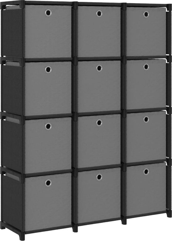 vidaXL - Kast - met - 12 - vakken - met - boxen - 103x30x141 - cm - stof - zwart