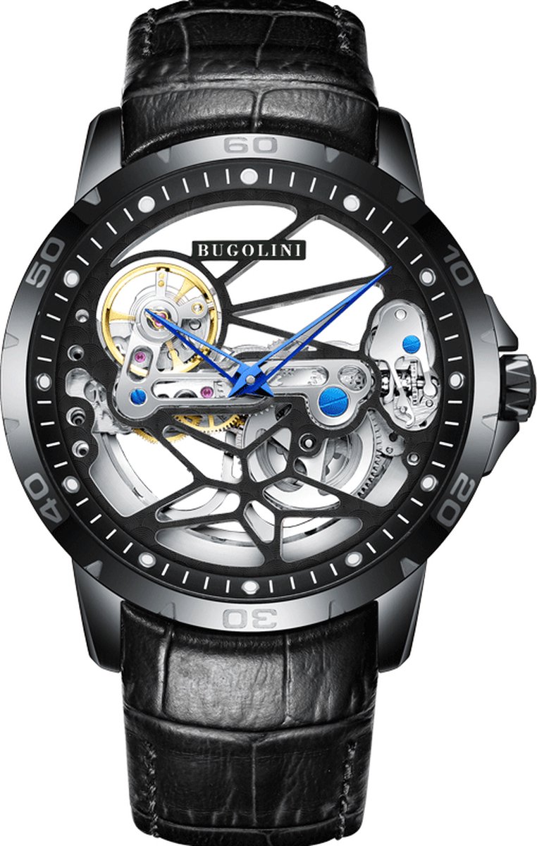 BUGOLINI® ORBIS Steel - Mechanisch Horloge - Automatisch Uurwerk - Transparant Paneel - Zwart