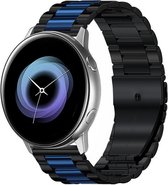 Strap-it Stalen schakel smartwatch bandje - geschikt voor Samsung Galaxy Watch Active / Active2 40 & 44mm / Galaxy Watch 3 41mm / Galaxy Watch 1 42mm / Gear Sport - zwart/blauw
