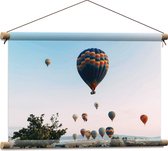 Textielposter - Veel Luchtballonnen in Licht Roze met Blauwe Lucht - 60x40 cm Foto op Textiel