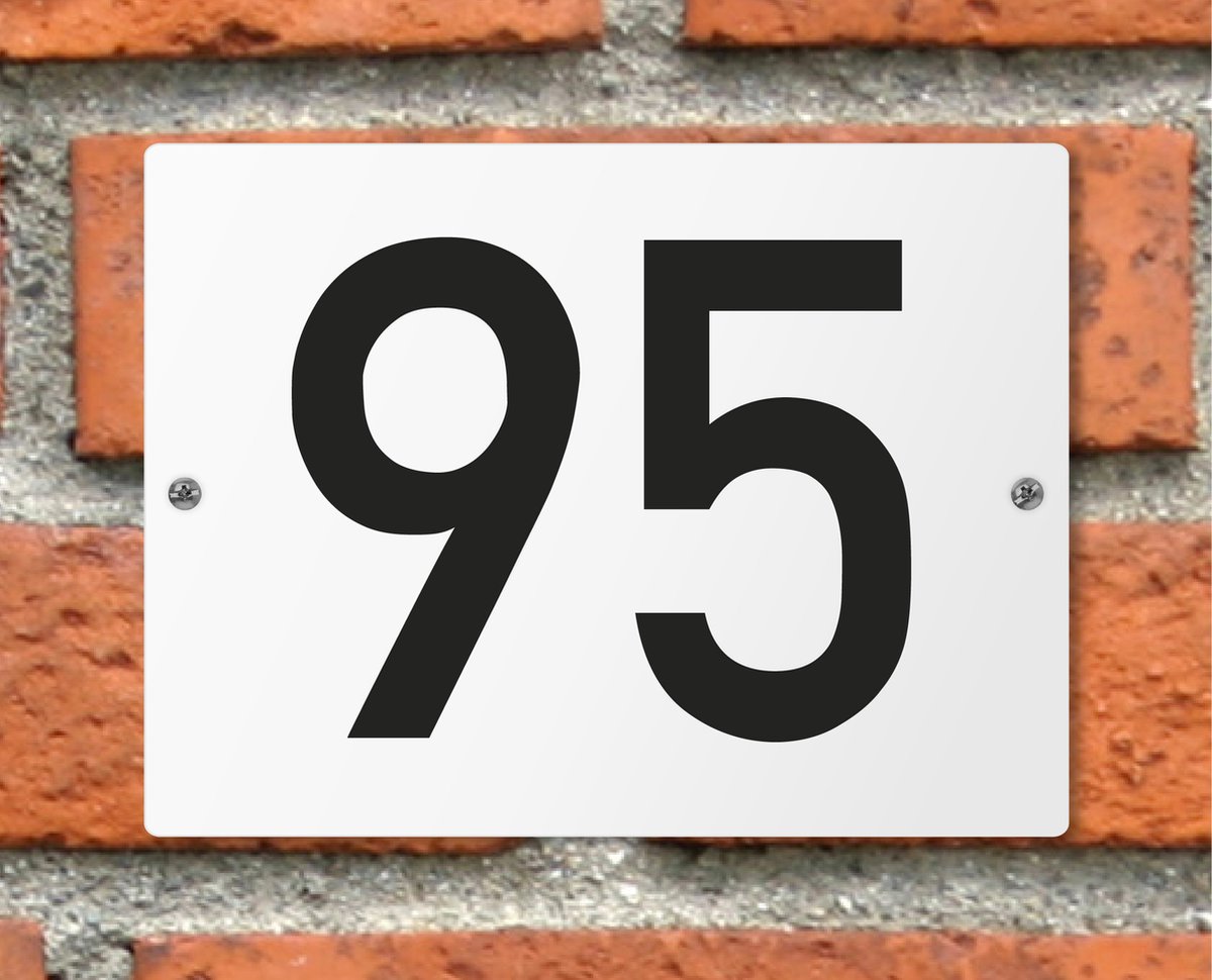 Huisnummerbord wit - Nummer 95 - standaard - 16 x 12 cm - schroeven - naambord - nummerbord - voordeur