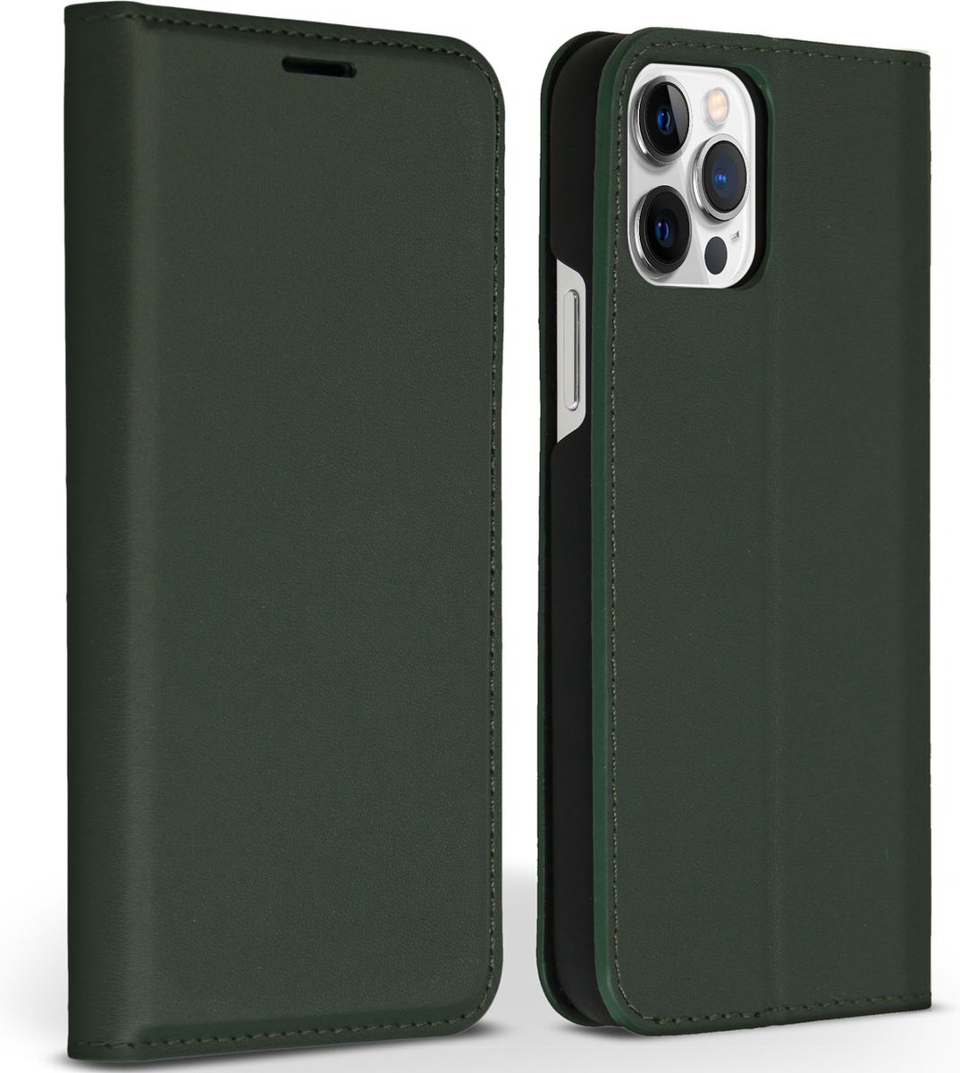Accezz Premium Leather Slim Book Case iPhone 12, iPhone 12 Pro hoesje - Groen