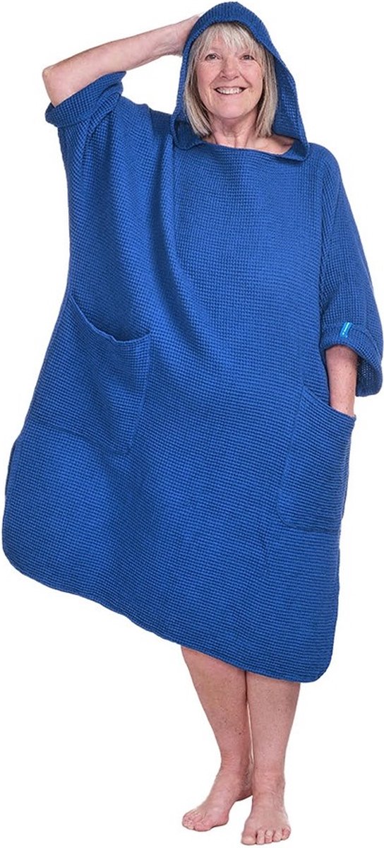 Zeemeermantel - poncho - cobalt blue - Unisex - met kleine handdoek