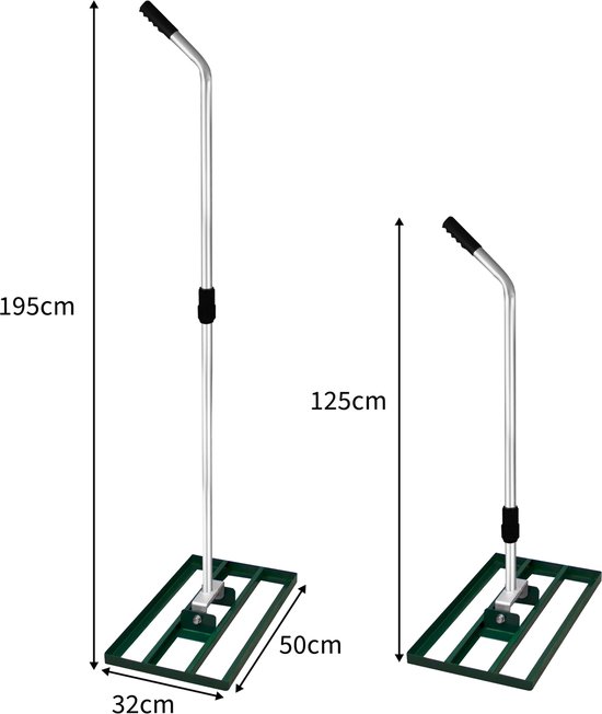Niveleur de pelouse T-MECH - Râteau niveleur 50 cm - Manche réglable : 1,20 à 1,90 m - Manche Comfortable - Vert
