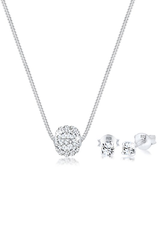 Elli Dames Sieraden Set Dames Ketting Bal met Kristallen in 925 Sterling Zilver