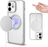 Hoesje Geschikt voor iPhone 12 Pro – Met Magnetisch Ring Magesafe compatibel backcover – Lens beschermer – Transparant / Zilver