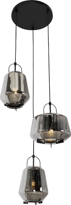 QAZQA kevin - Art Deco Hanglamp - 3 lichts - Ø 55 cm - Grijs - Woonkamer | Slaapkamer | Keuken