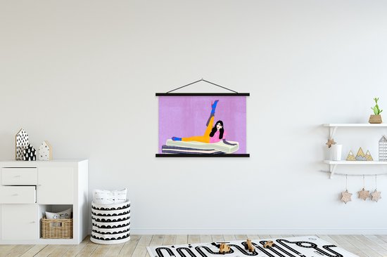 Porte-affiche avec affiche - Affiche scolaire - Femme - Vintage - Pastel - 90x60 cm - Lattes noires