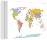 Canvas Wereldkaart - 30x20 - Wanddecoratie Wereldkaart - Topografie - Kleuren - Kind - Jongen - Meiden
