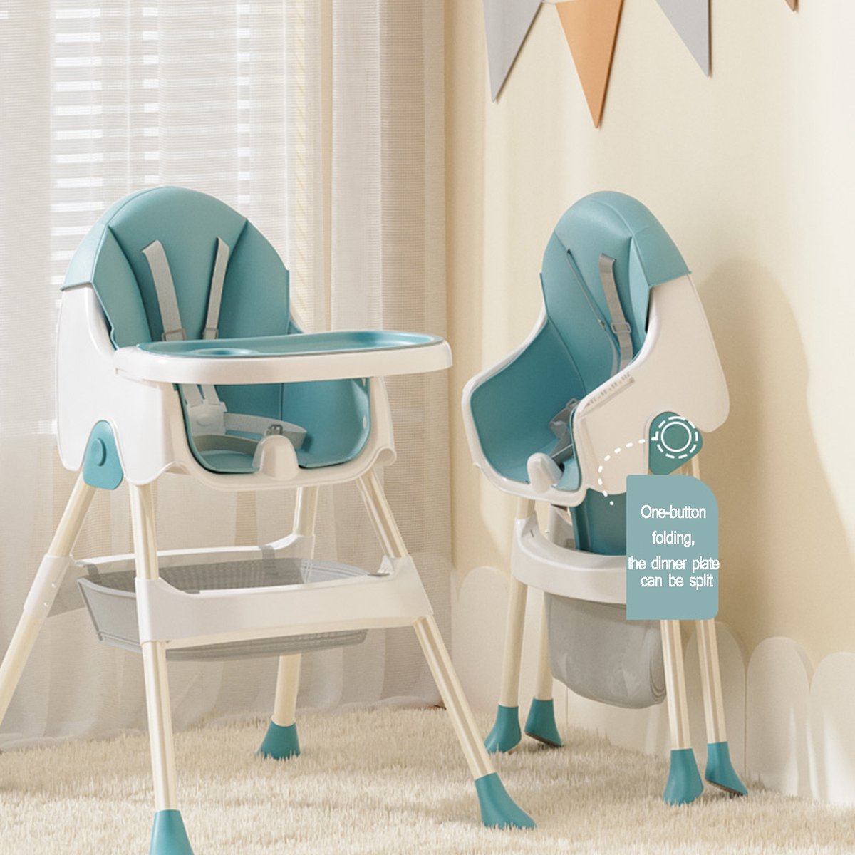 Baby Eetstoel - Kinderstoel - Babytafelstoel - Opvouwbare Eetstoel - Multifunctionele Babystoel Voor Aan Tafel - Dubbele Plaat - Waterdicht - Kinderzetel - Blauw – foto 8
