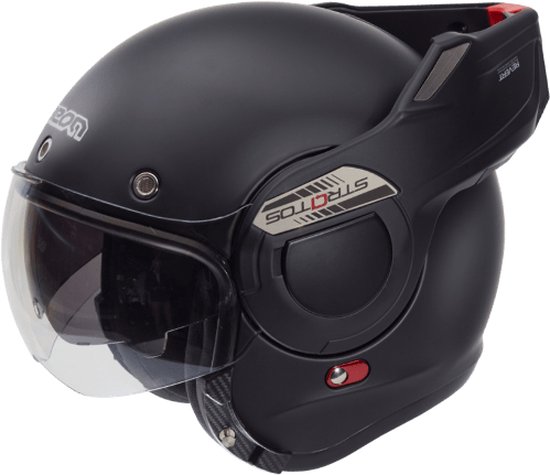 BEON STRATOS Systeemhelm en Jethelm - 180º Verstelbare integraalhelm - Motorhelm inclusief Zonnevizier - Geschikt voor Scooter Brommer Snorfiets - XL Mat Zwart - Gratis Helmtas