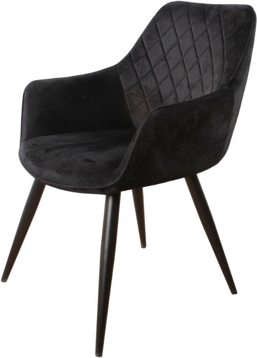 DS4U® Ravi Eetkamerstoel Velvet Zwart - Armstoel - Velours Eetkamer Stoel - Zwart Metalen Poten - Comfortabel - Rugleuning met Ruitpatroon - Met Armleuning - Kuipstoel - Industrieel Design - Fluweel - Black op Prijzenvolger.com
