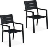 Chaise de jardin Relaxdays noir - lot de 2 - chaise d'extérieur en métal - chaise de balcon en plastique - jardin