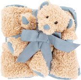 Scruffs Cosy Blanket & Bear Toy Set - Welkomstcadeau voor Puppy‘s - Dubbelzijdige deken met Pluche Knuffelbeer - 110 x 75 cm - Lagoon Blue