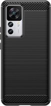 Xiaomi 12T - 12T Pro Hoesje - MobyDefend TPU Gelcase - Geborsteld Metaal + Carbonlook - Zwart - GSM Hoesje - Telefoonhoesje Geschikt Voor Xiaomi 12T - Xiaomi 12T Pro