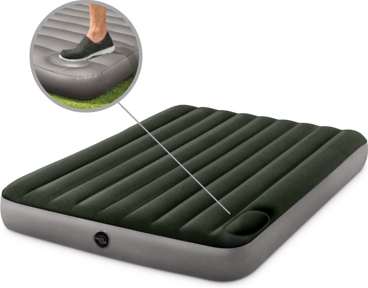 Intex Luchtbedset- 2-Persoons - 152 x 203 x 25 cm - Groen - Met ingebouwde voetpomp + Hoeslaken Wit + Reparatieset