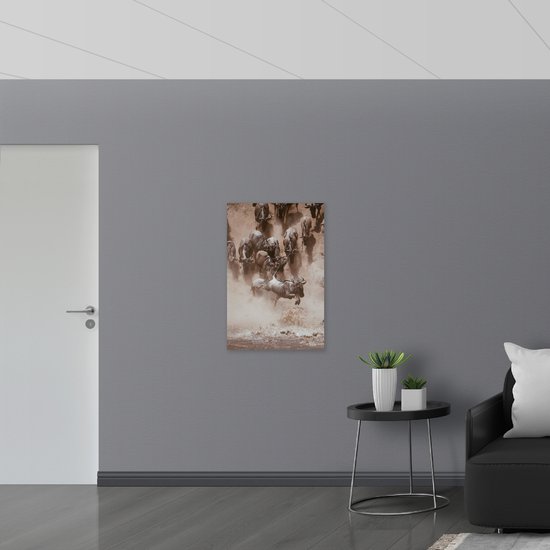 WallClassics - Dibond - Bison se précipitant sur l' Water - 60x90 cm Photo sur Aluminium (Décoration murale en métal)