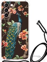 Smartphone hoesje Geschikt voor Samsung Galaxy S21 FE Beschermhoesje met transparante rand Pauw met Bloemen