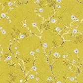 Bloemen behang Profhome 387392-GU glad vliesbehang zonder structuur glad met bloemen patroon mat geel grijs wit bruin 5,33 m2
