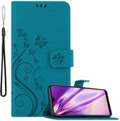 Cadorabo Hoesje voor Samsung Galaxy A40 in BLOEMEN BLAUW - Beschermhoes in bloemmotief met magnetische sluiting, standfunctie en kaartsleuven Book Case Cover Etui