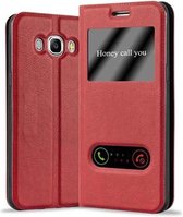 Cadorabo Hoesje geschikt voor Samsung Galaxy J5 2016 in SAFRAN ROOD - Beschermhoes met magnetische sluiting, standfunctie en 2 kijkvensters Book Case Cover Etui