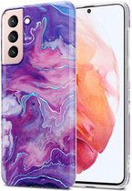 Cadorabo Hoesje voor Samsung Galaxy S21 5G in Paars Roze Marmer No. 19 - Beschermhoes gemaakt van TPU siliconen Case Cover met mozaïek motief