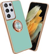 Coque Cadorabo pour Samsung Galaxy S21 ULTRA en Turquoise Brillant - Or avec anneau - Coque de protection en silicone TPU souple, avec protection pour appareil photo et support de voiture magnétique