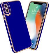Cadorabo Hoesje geschikt voor Apple iPhone XS MAX in Glossy Blauw - Rose Goud - Beschermhoes van flexibel TPU-silicone Case Cover en met camerabescherming