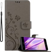 Cadorabo Hoesje voor Huawei P10 LITE in BLOEMEN GRIJS - Beschermhoes in bloemmotief met magnetische sluiting, standfunctie en kaartsleuven Book Case Cover Etui