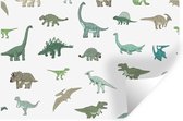 Muursticker kinderen - Muurstickers kinderkamer - Dinosaurus - Groen - Jongens - Bruin - Kind - Patronen - Decoratie voor kinderkamers - 120x80 cm - Zelfklevend behangpapier - Stickerfolie