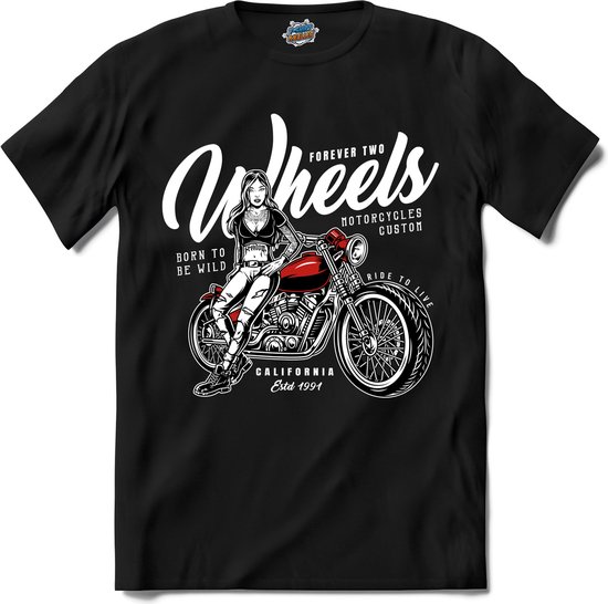 Forever Two Weels | Motor - Hobby - Vintage - T-Shirt - Unisex - Zwart - Maat XL