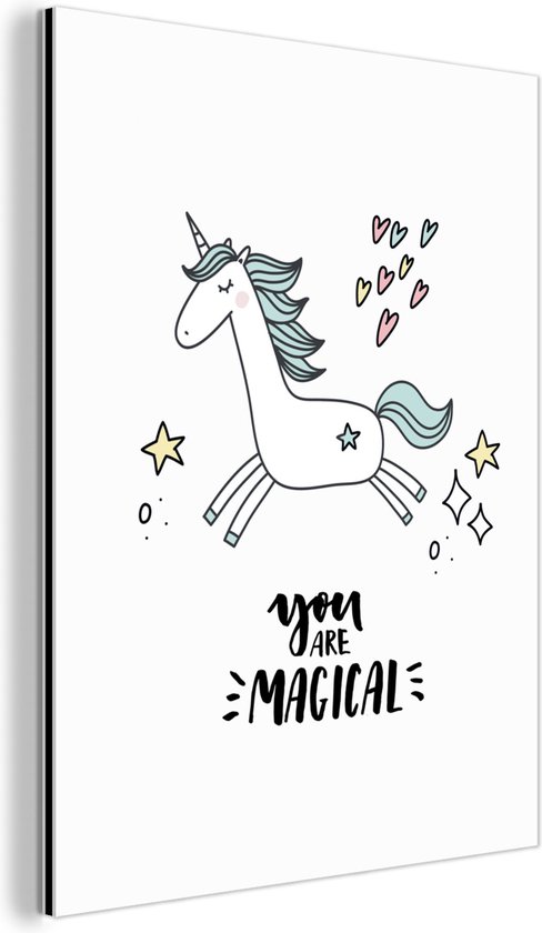 Décoration murale Métal - Peinture Aluminium Industriel - Unicorn - Enfants - Citations - Tu es magique - Filles - 90x120 cm - Dibond - Photo sur aluminium - Décoration murale industrielle - Pour le salon/chambre