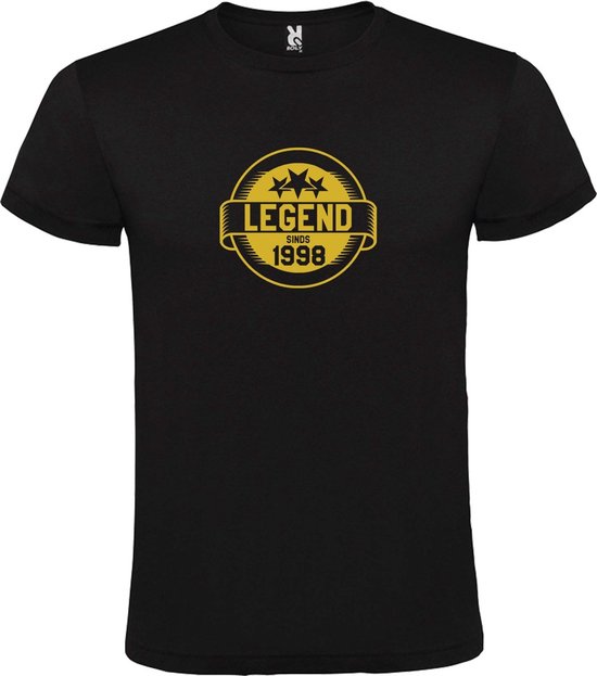 Zwart T-Shirt met “Legend sinds 1998 “ Afbeelding Goud Size XS