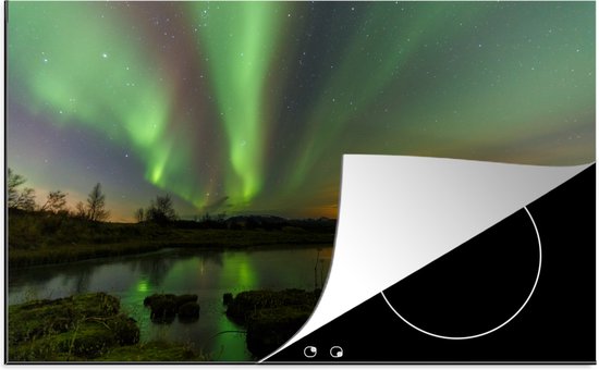 KitchenYeah® Inductie beschermer 91.2x52 cm - Het noorderlicht boven het Nationaal park Þingvellir in IJsland - Kookplaataccessoires - Afdekplaat voor kookplaat - Inductiebeschermer - Inductiemat - Inductieplaat mat