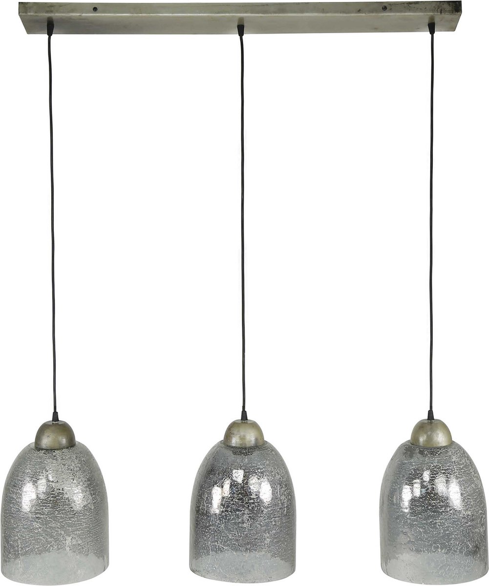 Stone Glass - Hanglamp - steenglas - metaal - oud zilver - 3 lichtpunten
