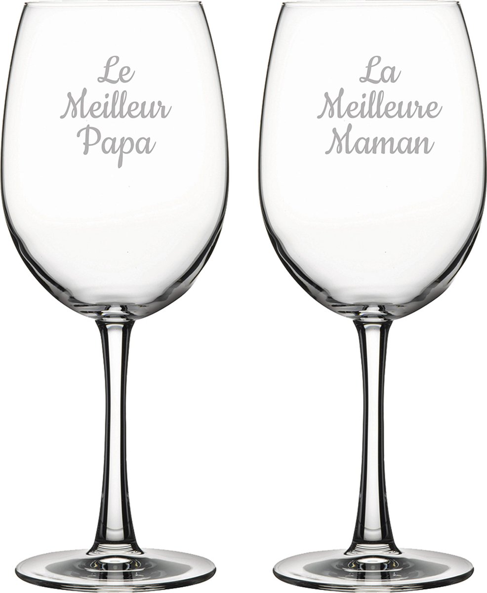 Rode wijnglas gegraveerd - 46cl - Le Meilleur Papa & La Meilleure Maman