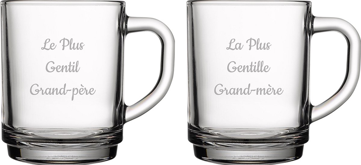 Theeglas gegraveerd - 25,5cl - Le Plus Gentil Grand-père & La Plus Gentille Grand-mère