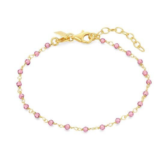 Twice As Nice Armband in 18kt verguld zilver, roze steentjes 16 cm+3 cm