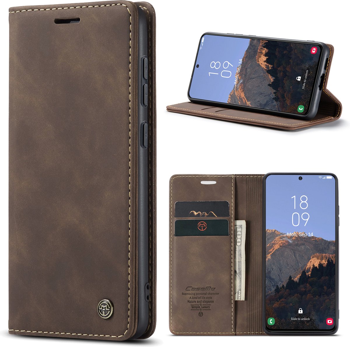 CaseMe - Telefoonhoesje geschikt voor Samsung Galaxy S23 - Wallet Book Case - Met Magnetische Sluiting - Bruin