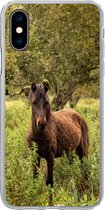 Geschikt voor iPhone X hoesje - Paard - Bos - Gras - Siliconen Telefoonhoesje