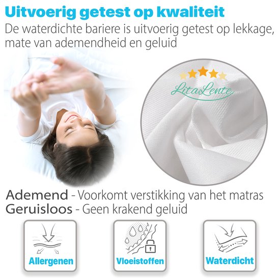 Waterdichte Matrasbeschermer 180x210 - LitaLente - katoenen Matrasbeschermers - Matrasbeschermer 180x210 - Hoeslakenbadstof Matrasbeschermhoezen - Antibacteriëel - Rondom Elastiek - Wit - Waterdichte Matras Beschermer Incontinentie Matrasbeschermer