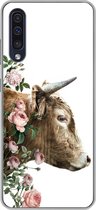 Geschikt voor Samsung Galaxy A50 hoesje - Schotse hooglander - Koe - Bloemen - Siliconen Telefoonhoesje